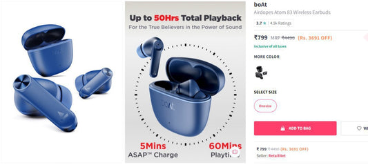 boAt Airdopes Atom 83 Wireless Earbuds ₹799.