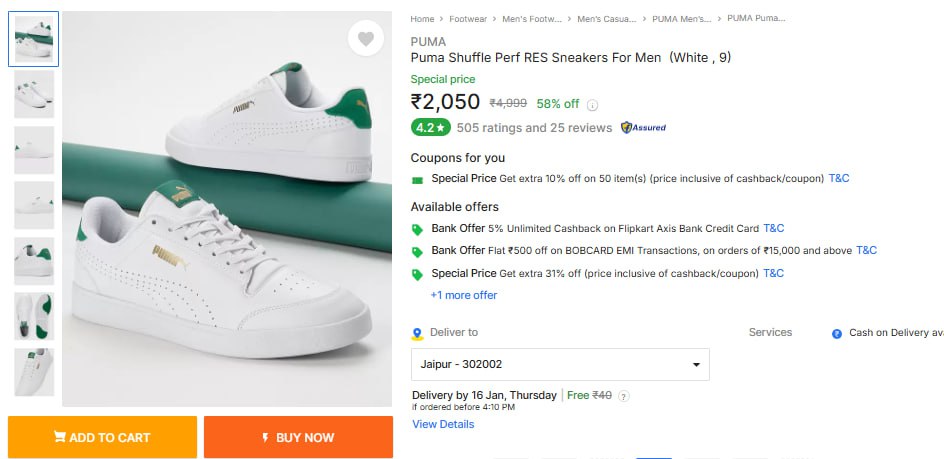 58% Off -Puma Shuffle Perf RES Sneakers For Men At Rs.2,050