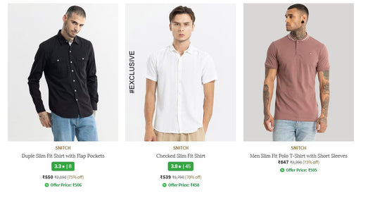 AJIO : Min 70% Off On Snitch Clothing.