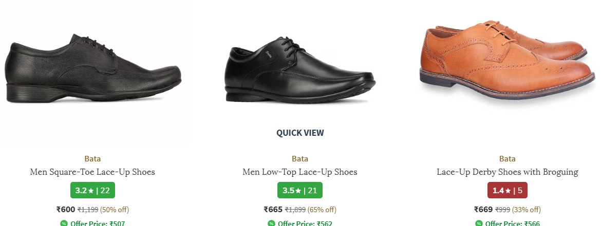 Ajio | Upto 65% Off on Bata Formal Lace Up Shoes Starting @ Just ₹ 600