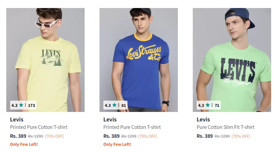 Myntra Loot : Flat 70% Off On Levi's Clothing.