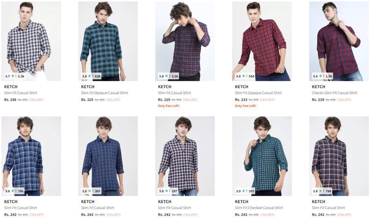 Ketch Men's Shirt Start @ ₹188