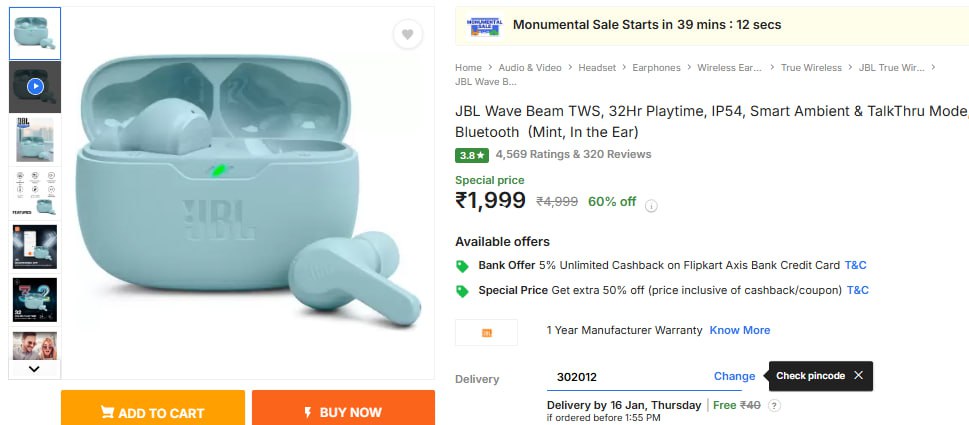 JBL Wave Beam TWS @1999