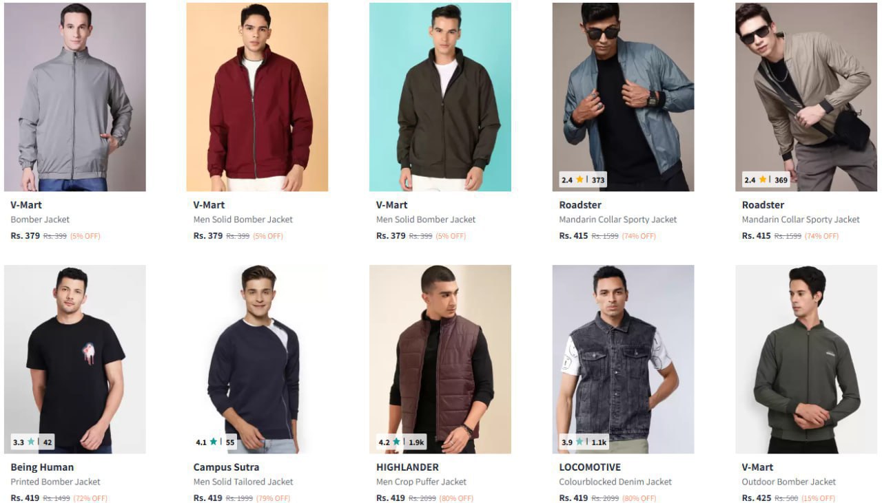 Men's Jackets From ₹379