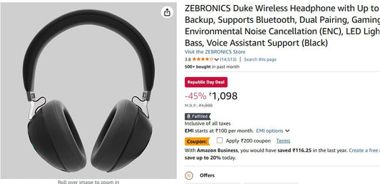 ZEBRONICS Duke Wireless Headphone @898