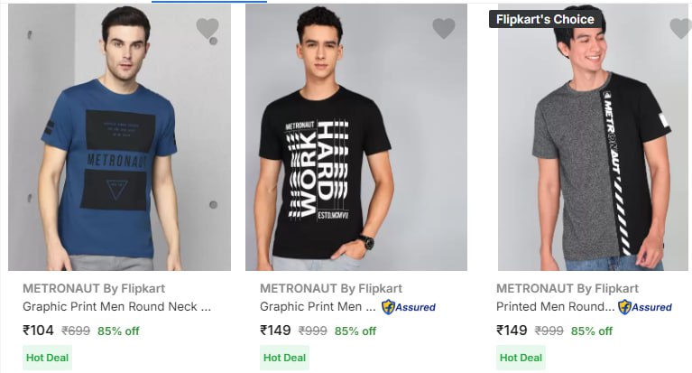 Metronaut Men's T Shirts Upto 85% Off Starting From Rs.104