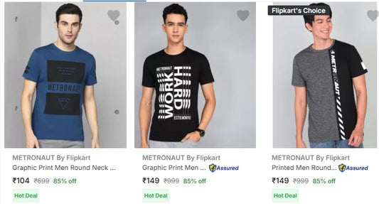 Metronaut Men's T Shirts Upto 85% Off Starting From Rs.104