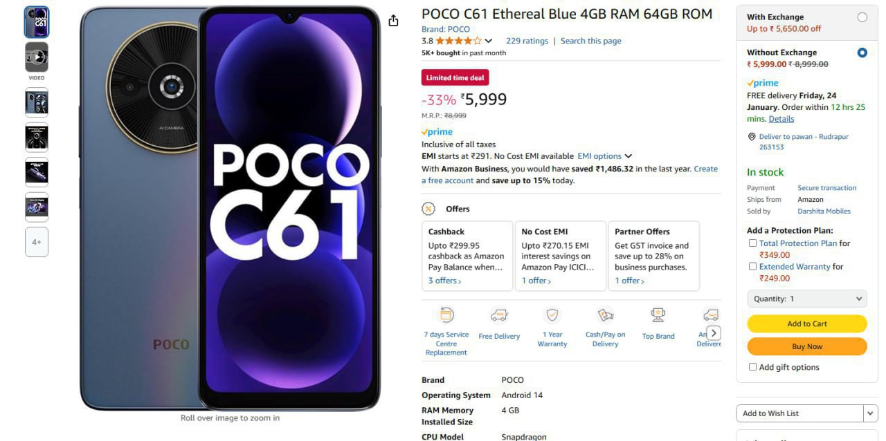 POCO C61 (4GB / 64Gš at ā¹5999.
