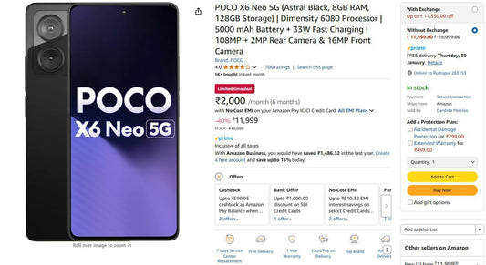 🇮🇳Poco X6 Neo 5G (8GB + 128G😎 @10,999.