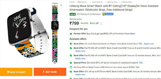 Lifelong Muse Smart Watch with BT Calling AT Rs.799 (10-11-24)