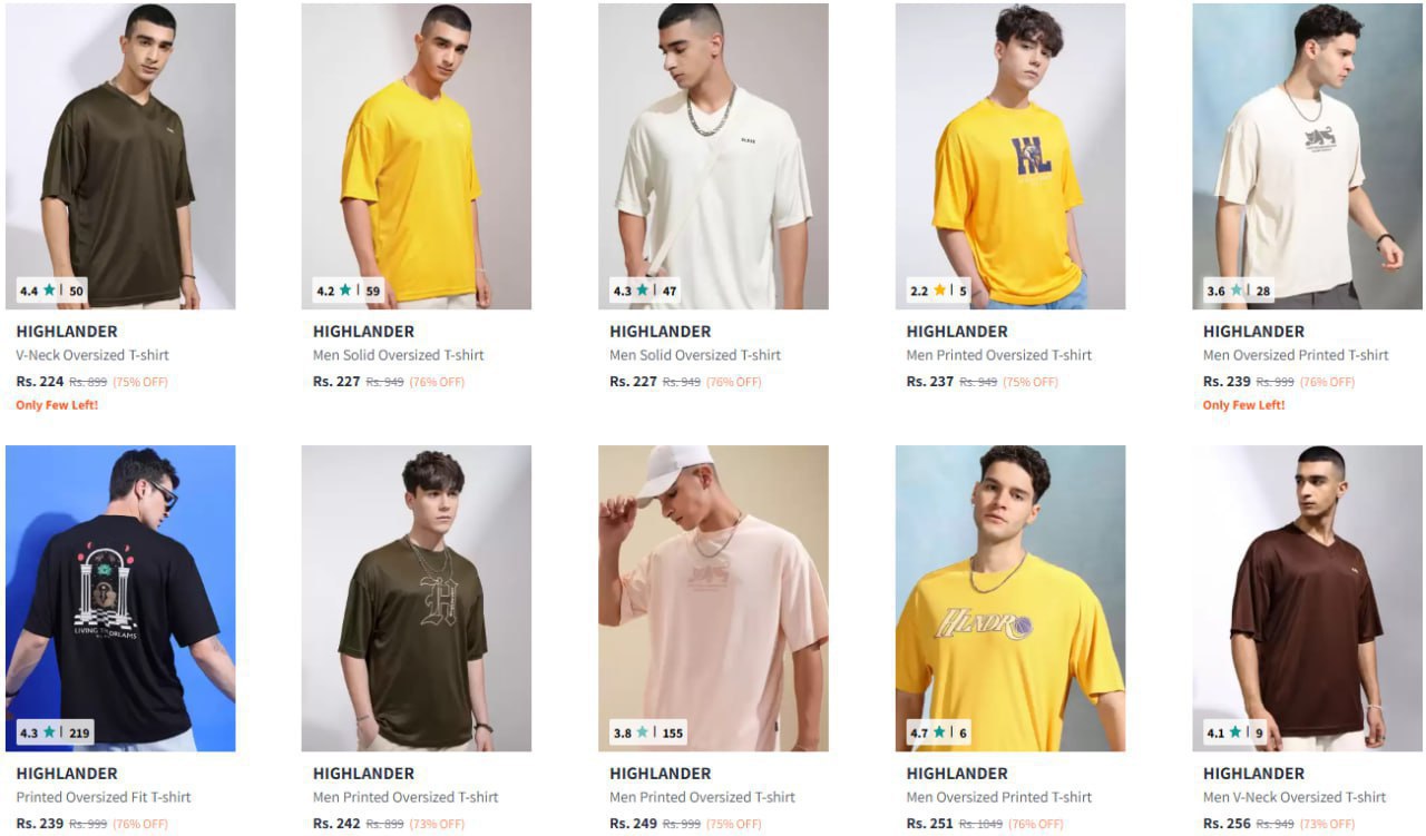 Highlander Oversized T-Shirts @ Min 70% Off