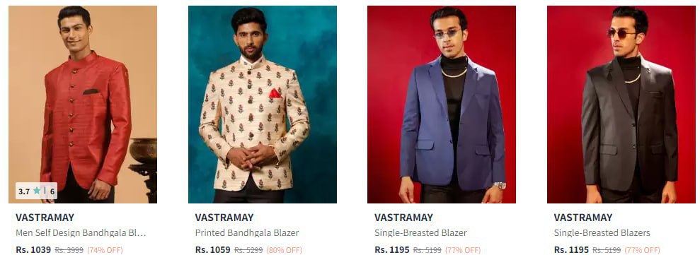 ❇️ Myntra : Vastramay Men Blazers Start @1039