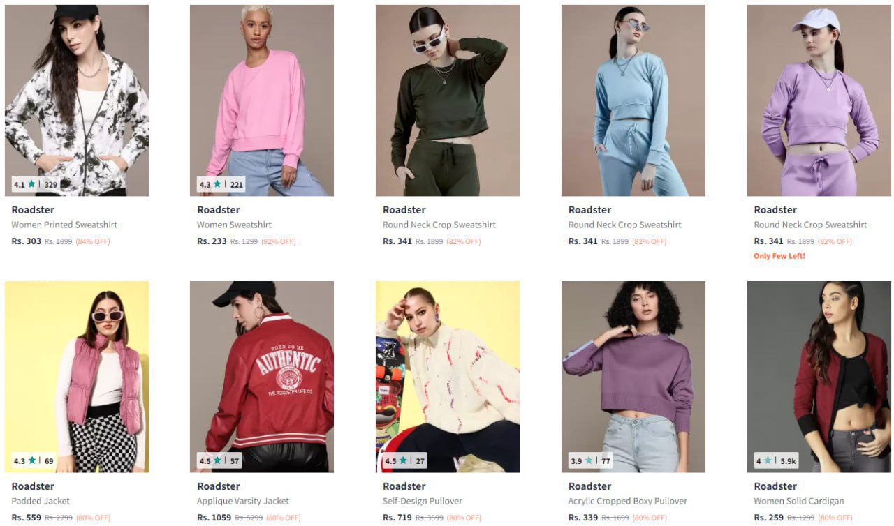 Roadster Jackets/Sweatshirts Min 70% Off (05-12-24)