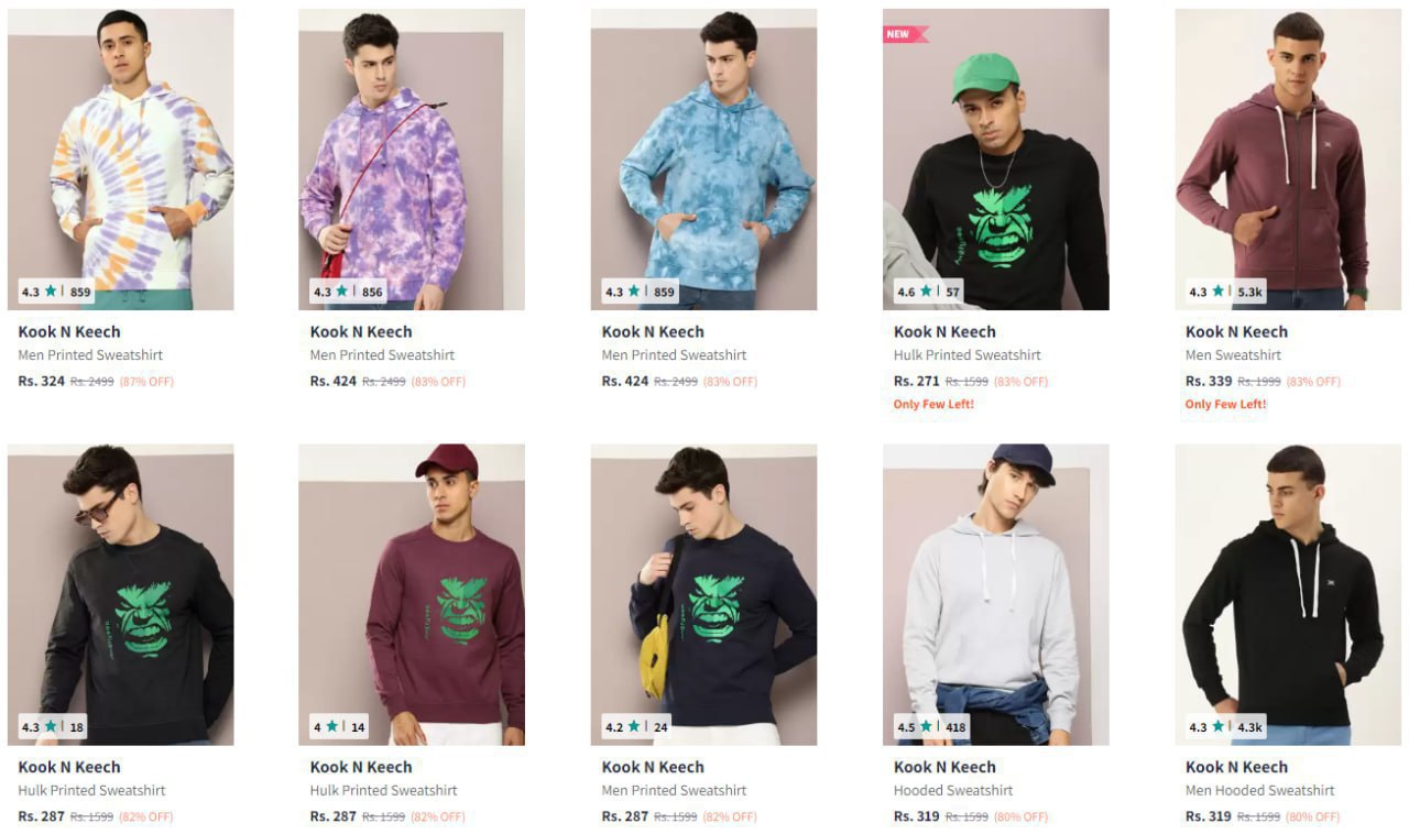 Myntra Loot : Upto 87% Off On Kook N Keech Sweatshirts  (06-12-24)