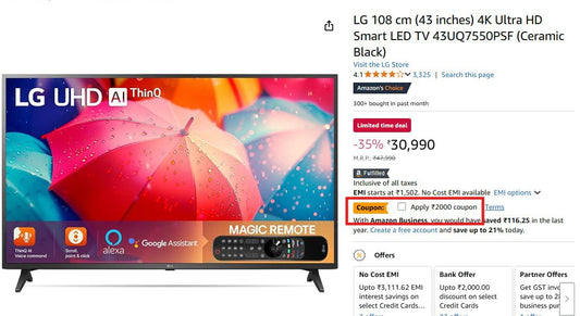 Apply ₹2000 Off Coupon | LG (43 Inches) 4K UHD Smart LED TV @28,990. (10-12-24)