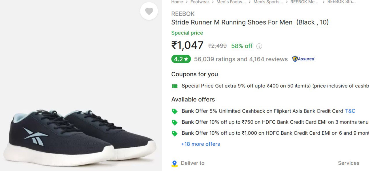 REEBOK Running Shoes Rs.1047 (10-12-24)