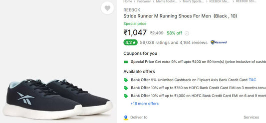 REEBOK Running Shoes Rs.1047 (10-12-24)