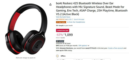 boAt Rockerz 425 Headphone @1099. (15-12-24)