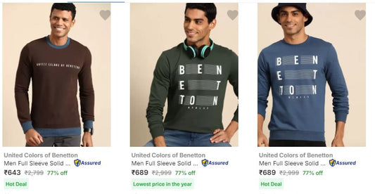 United Colors Of Benetton Men's Sweatshirts upto 77% Off (18-12-24)