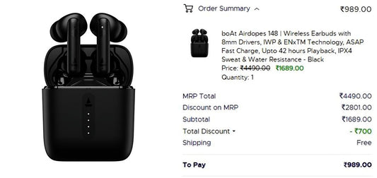 boAt Airdopes-148 At Rs.989 (Effective)(20-12-24)