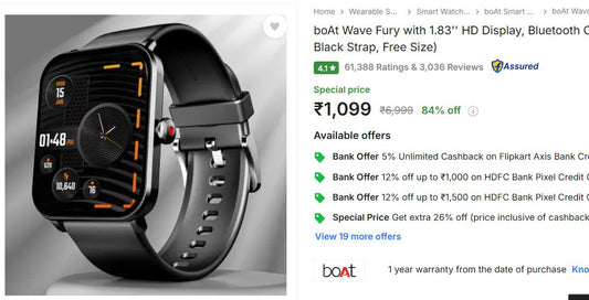 🌟 boAt Wave Fury with 1.83'' HD Display, Bluetooth Calling  (24-12-24)