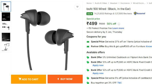boAt 100 Wired At Rs.499 (29-12-24)