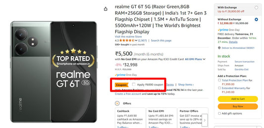 realme GT 6T 5G (8GB|256GB) @ 26998* (30-12-24)