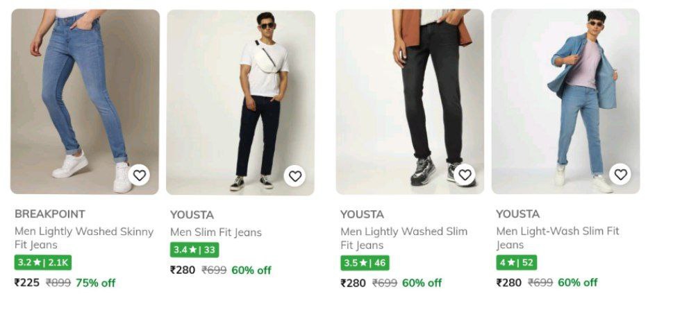 AJIO : Men's Jeans Starts @225