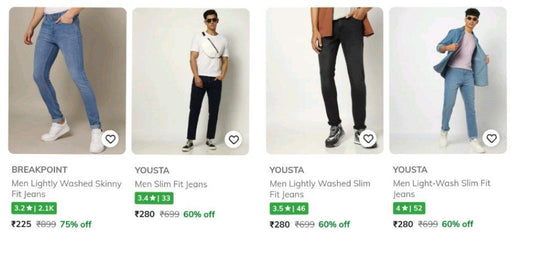 AJIO : Men's Jeans Starts @225