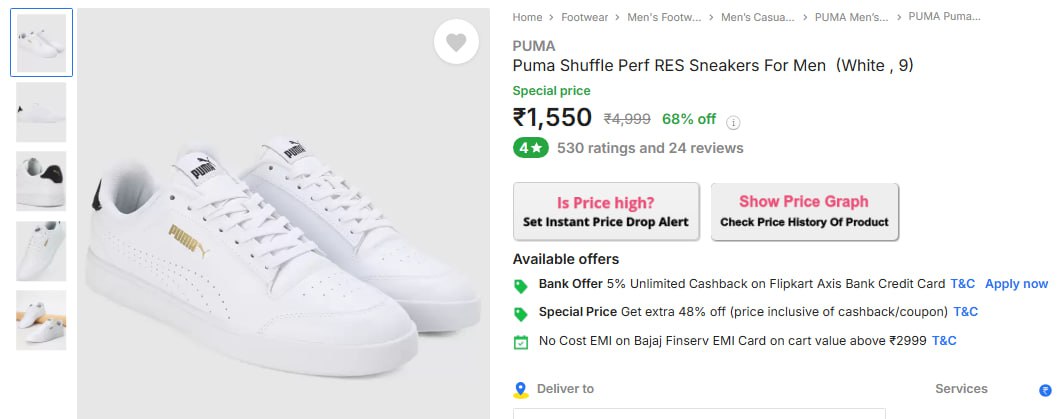 68% Off -PUMA Shuffle Sneaker At Rs.1,550