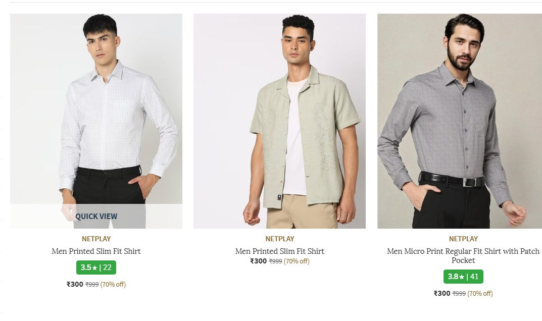 AJIO : Upto 70% Off On NETPLAY Clothing.