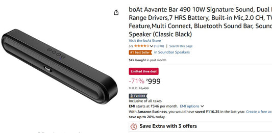 boAt 10W Bluetooth Soundbar at Rs.999.