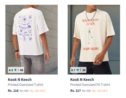 Myntra Loot :Oversized T-Shirts Starts at Rs.99. (Scroll Some Down)(13-12-24)