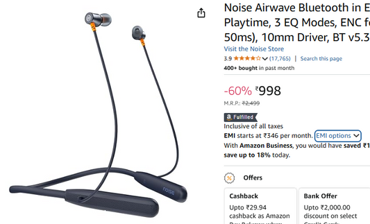 Noise Airwave Bluetooth in Ear Neckband @ ₹998