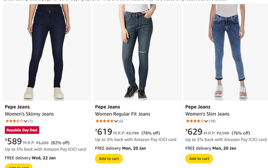 Loot :  Pepe Jeans Upto 81% OFF + 5% Coupon