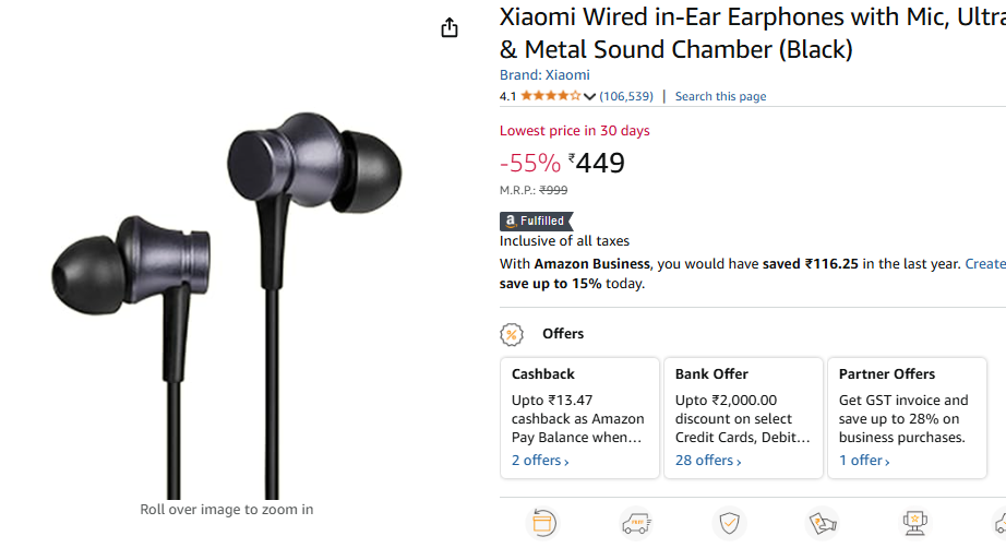 Xiaomi Wired in-Ear Earphones with Mic..Hurry Up