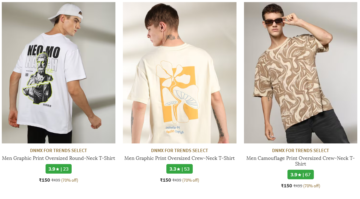 Upto 80% Off On Over-Sized T-Shirts.