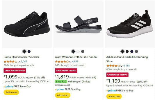 Min. 60% Off On Puma, Crocs, Adidas & More Brands Footwear.