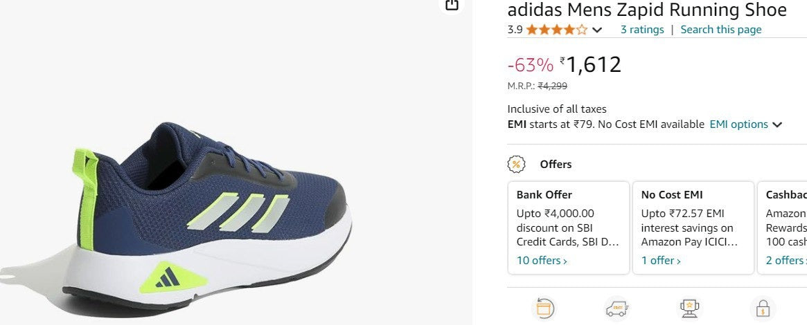 adidas Mens Zapid Running Shoe