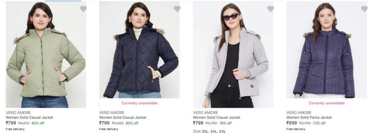 Women's Jackets upto 80% off starting From Rs.799