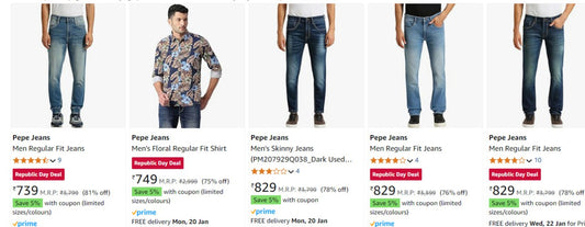 Loot :  Pepe Jeans Upto 81% OFF + 5% Coupon