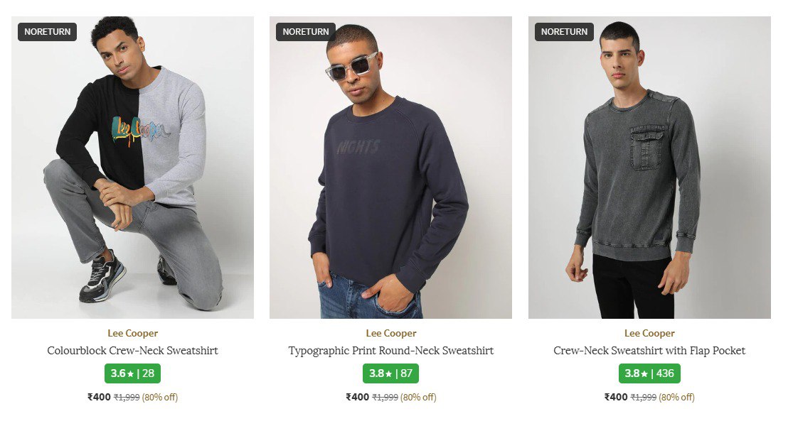 AJIO : Flat 80% Off On Lee Cooper Clothing.