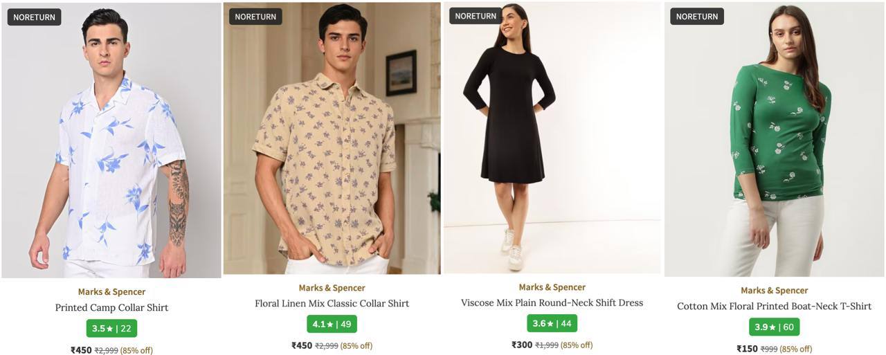 AJIO Loot : 85% Off On Marks & Spencer Clothing.