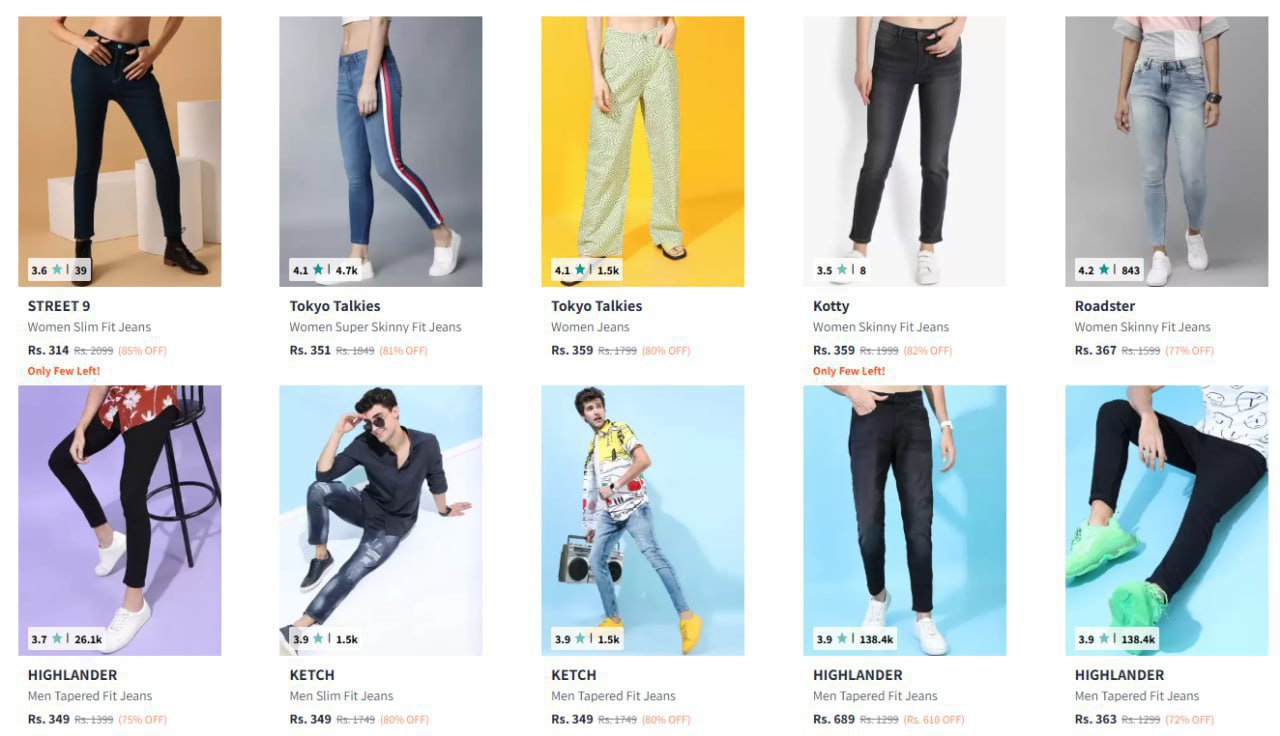Myntra : Jeans Starts @314