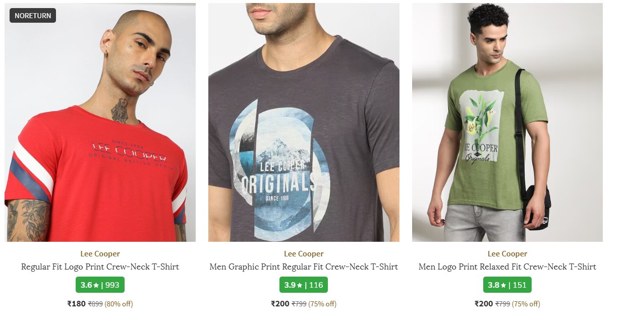 ▶️AJIO Loot : Flat 80% Off On Lee Cooper Clothing.