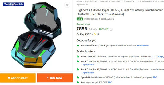 Highnotes AirDoze  Gaming Earbuds AT Rs.585 (10-11-24)
