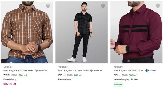 Vebnor Formal Shirts upto 80% Off starting At Rs.199 (22-11-24)