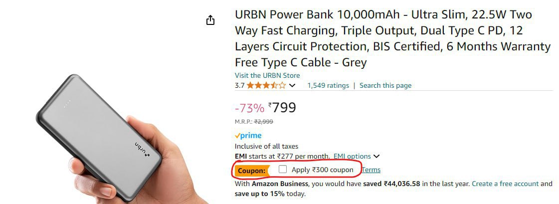 URBN Power Bank 10,000mAh @499 (22-11-2024)