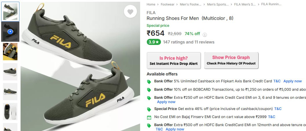 74% Off -FILA Running Shoes For Men At Rs.654 (25-11-24)