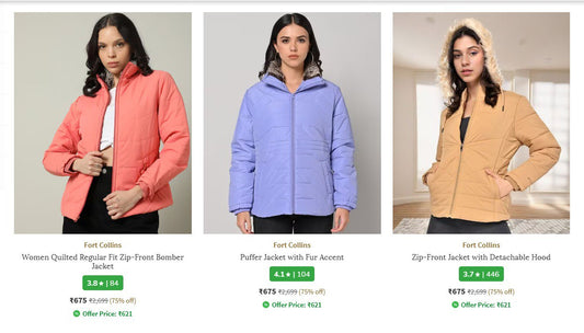 AJIO Loot : Upto 75% Off on Fort Collins Jackets.  (27-11-24)